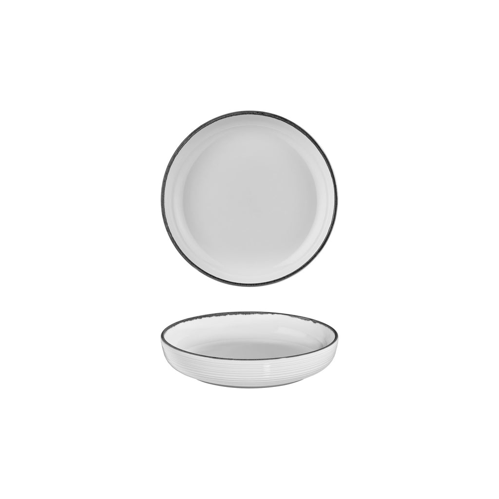 Turgla Helix Black dia.7.5Inch  h:1.5Inch  24 oz. Round Black Vitrified Deep Plate SKU: T-HLBLACP19CK-6