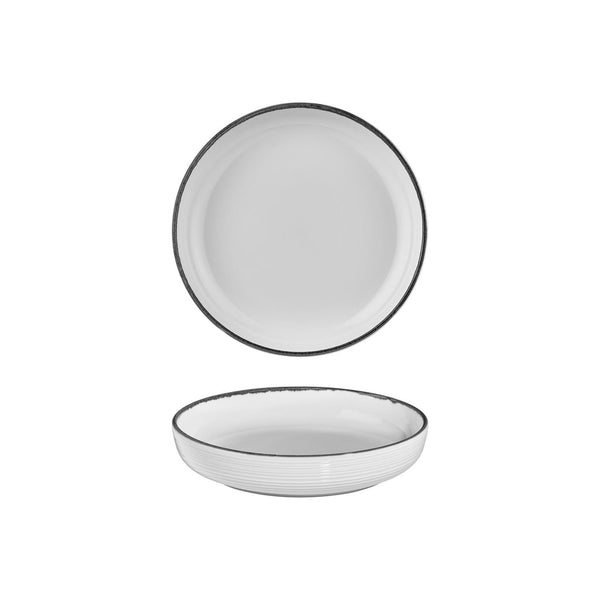 Turgla Helix Black dia.9Inch  h:2Inch  42 oz. Round Black Vitrified Deep Plate SKU: T-HLBLACP23CK-6