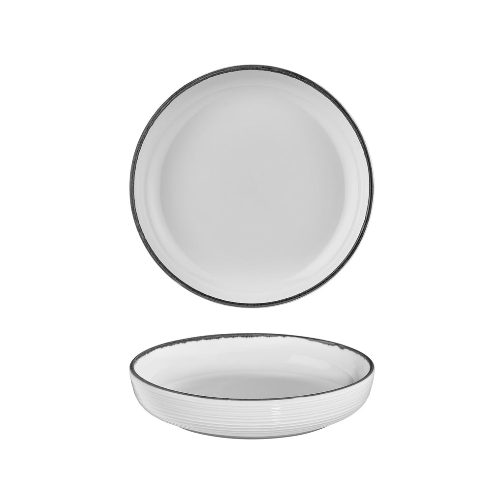 Turgla Helix Black dia.10.25Inch  h:2Inch  59 oz. Round Black Vitrified Deep Plate SKU: T-HLBLACP26CK-6