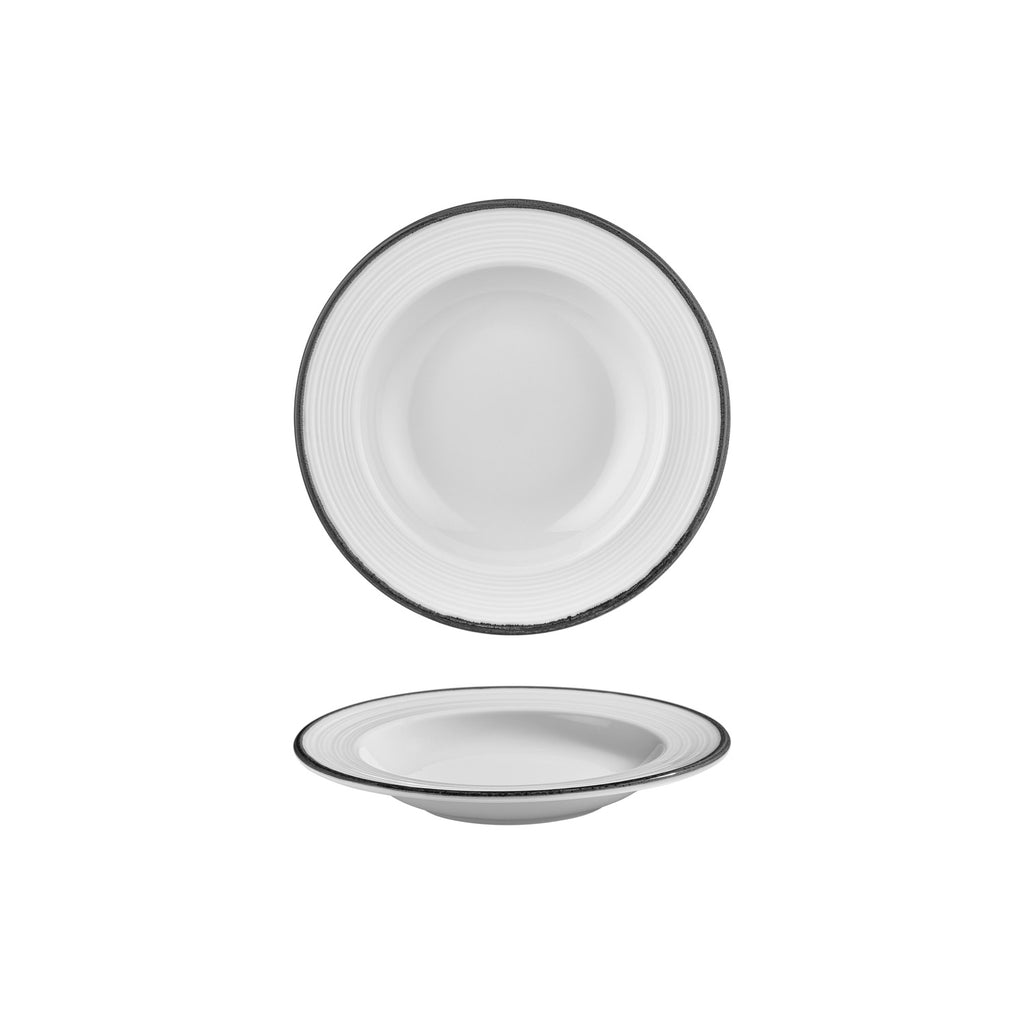 Turgla Helix Black dia.9Inch  h:0Inch  10 oz. Round Black Vitrified Deep Plate SKU: T-HLBLAGT23CK-12