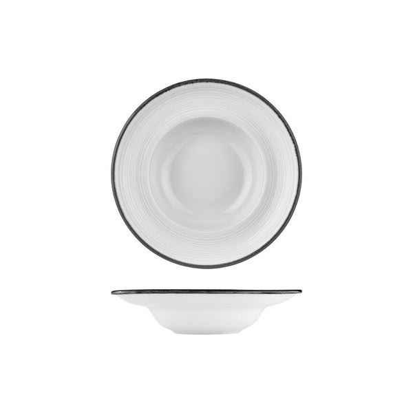 Turgla Helix Black dia.9.75Inch  h:2.25Inch  14 oz. Round Black Vitrified Deep Plate SKU: T-HLBLAZT25CK-6