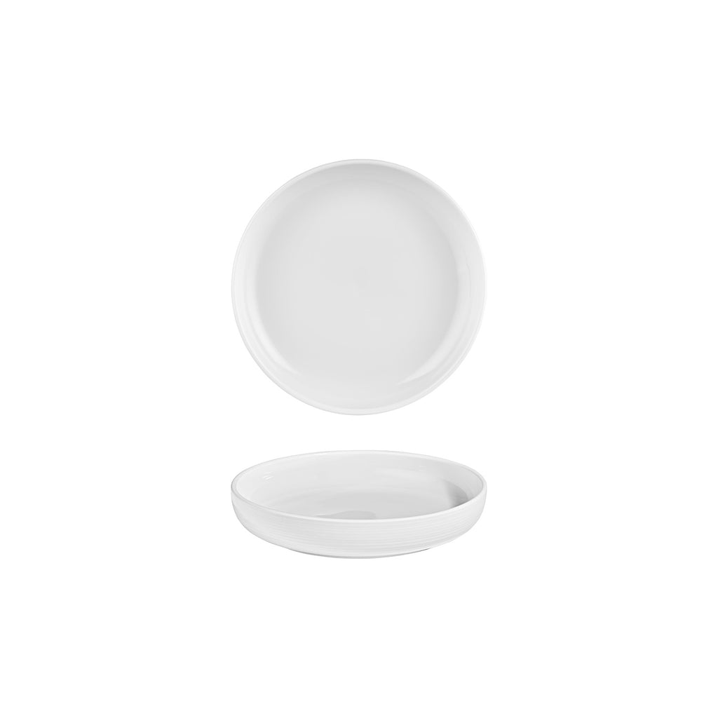 Turgla Helix White dia.7.5Inch  h:1.5Inch  24 oz. Round Warm White Vitrified Deep Plate SKU: T-HLCP19CK-6