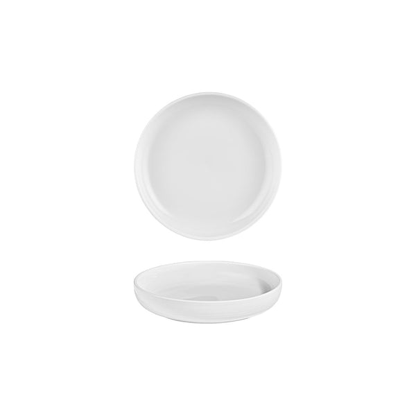 Turgla Helix White dia.7.5Inch  h:1.5Inch  24 oz. Round Warm White Vitrified Deep Plate SKU: T-HLCP19CK-6