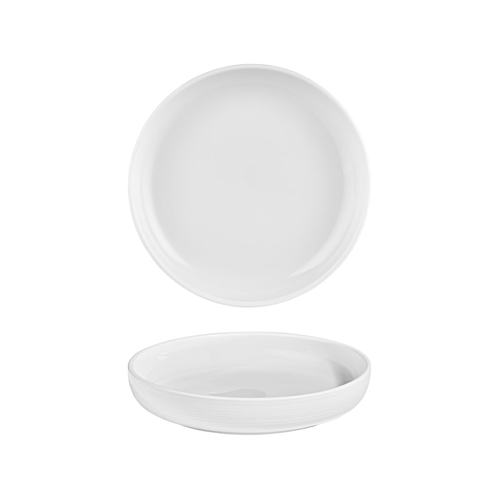 Turgla Helix White dia.10.25Inch  h:2Inch  59 oz. Round Warm White Vitrified Deep Plate SKU: T-HLCP26CK-6
