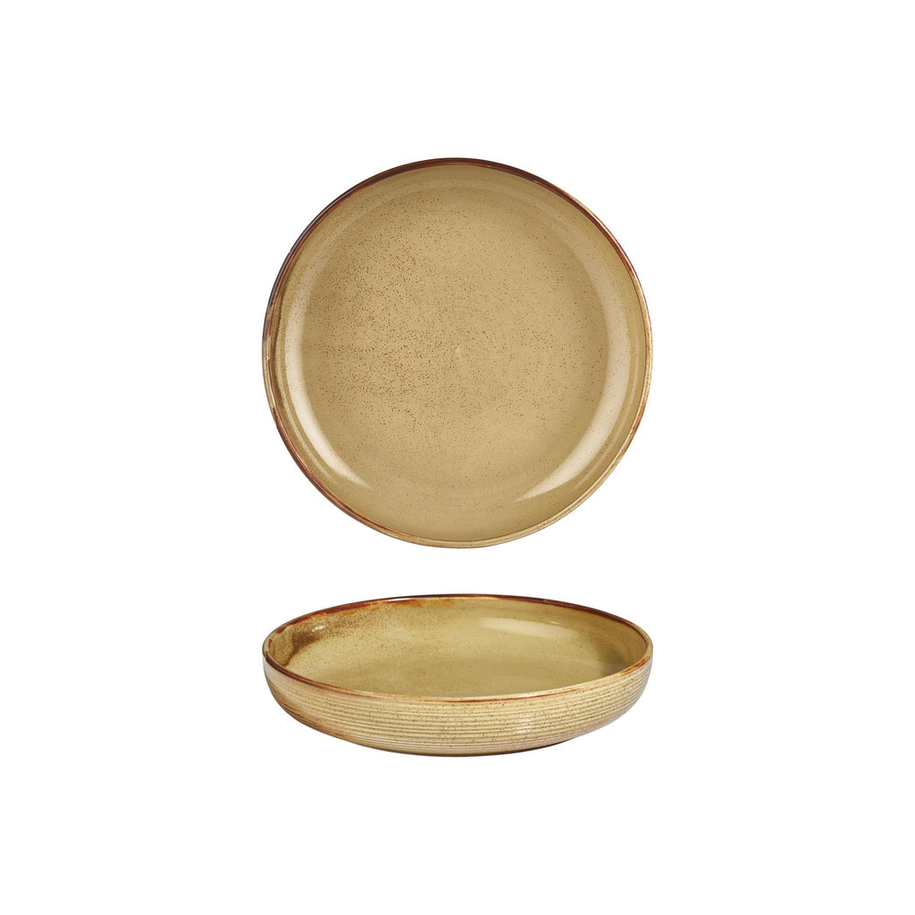 Turgla Helix Dune dia.9Inch  h:2Inch  42 oz. Round Orange Vitrified Deep Plate SKU: T-HLDNCP23CK-6