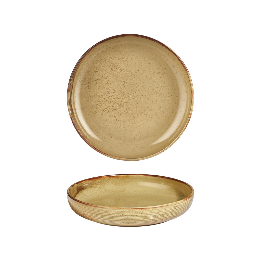 Turgla Helix Dune dia.10.25Inch  h:2Inch  59 oz. Round Orange Vitrified Deep Plate SKU: T-HLDNCP26CK-6