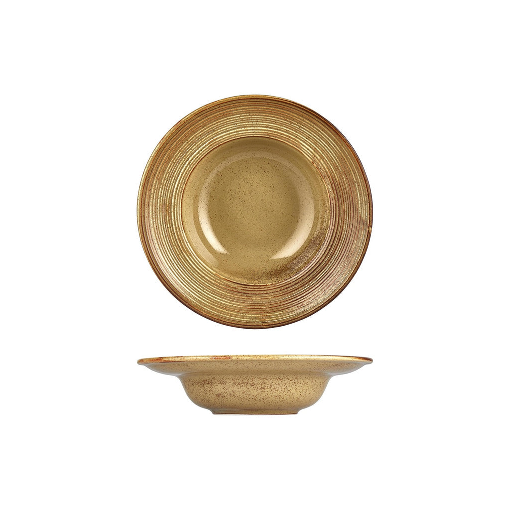 Turgla Helix Dune dia.9.75Inch  h:2.25Inch  14 oz. Round Orange Vitrified Deep Plate SKU: T-HLDNZT25CK-6