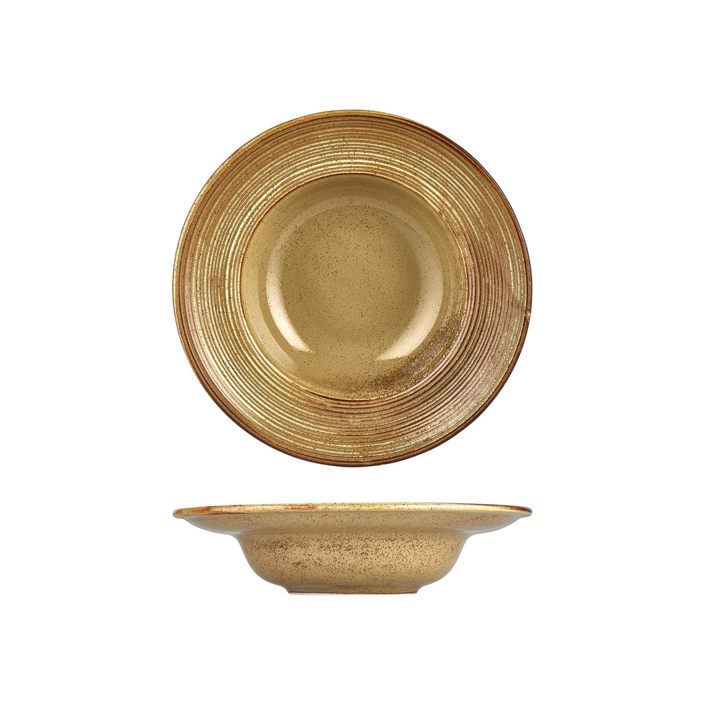 Turgla Helix Dune dia.10.75Inch  h:2.5Inch  17 oz. Round Orange Vitrified Deep Plate SKU: T-HLDNZT27CK-6