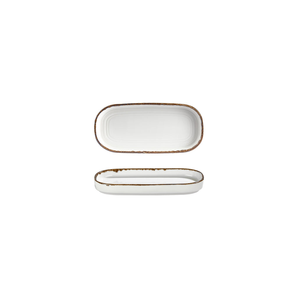 Turgla Helix Gleam 7.75Inch  x 3.75Inch  x h:1Inch  Oval Brown Vitrified Platter SKU: T-HLGL205OV-12