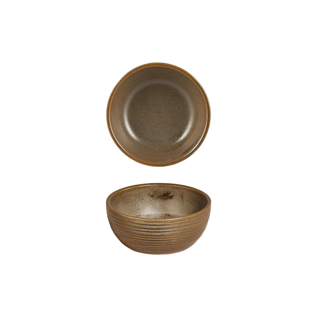 Turgla Helix Kaldi dia.2.75Inch  h:1.25Inch  2 oz. Round Brown Vitrified Bowl SKU: T-HLKD07KS-24