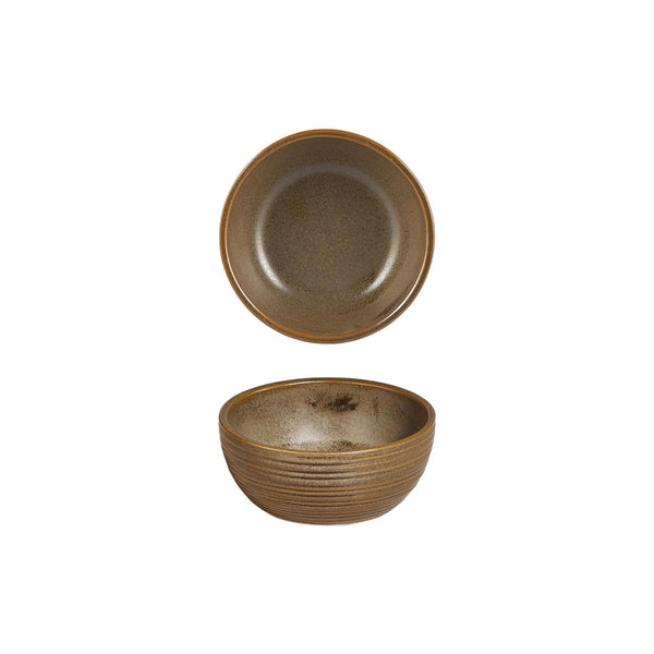 Turgla Helix Kaldi dia.2.75Inch  h:1.25Inch  2 oz. Round Brown Vitrified Bowl SKU: T-HLKD07KS-24