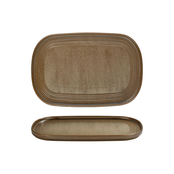 Turgla Helix Kaldi 13.5Inch  x 9Inch  x h:0.75Inch  Oval Brown Vitrified Platter SKU: T-HLKD34OV-6