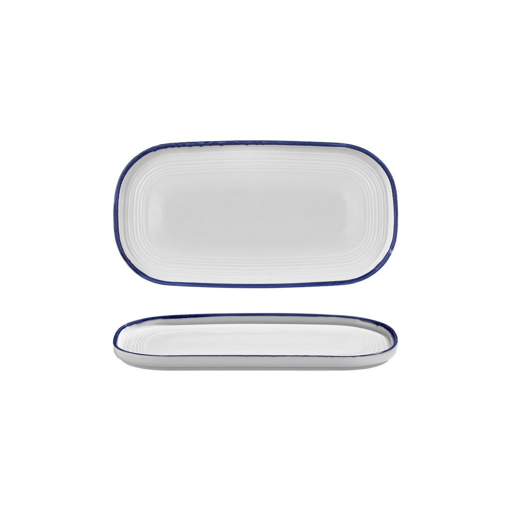 Turgla Helix Navy Blue 11.75Inch  x 6.25Inch  x h:0.75Inch  Oval Blue Vitrified Platter SKU: T-HLNBL30OV-6