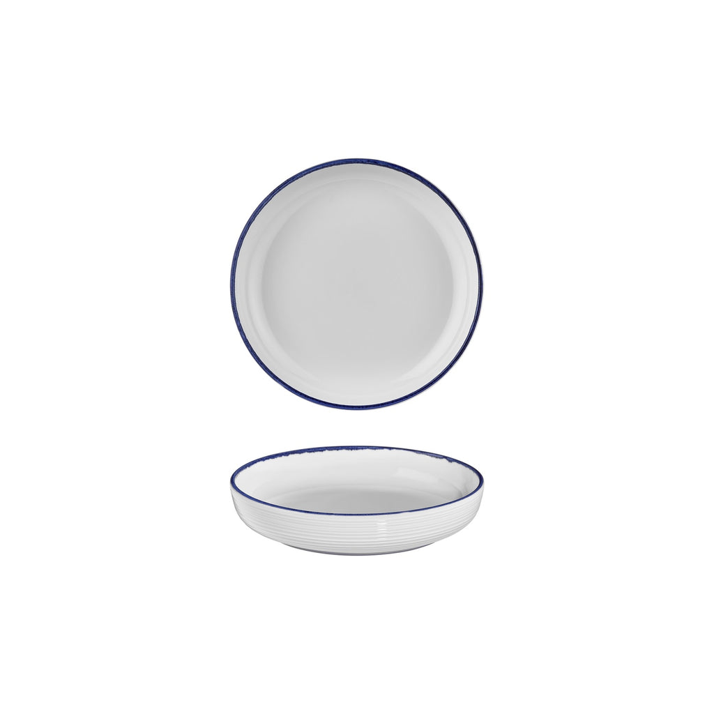 Turgla Helix Navy Blue dia.7.5Inch  h:1.5Inch  24 oz. Round Blue Vitrified Deep Plate SKU: T-HLNBLCP19CK-6
