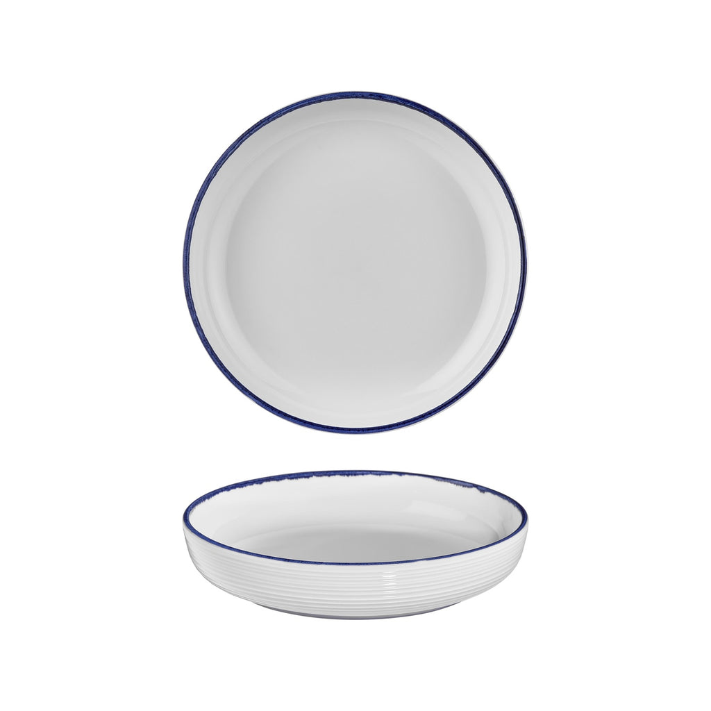 Turgla Helix Navy Blue dia.10.25Inch  h:2Inch  59 oz. Round Blue Vitrified Deep Plate SKU: T-HLNBLCP26CK-6