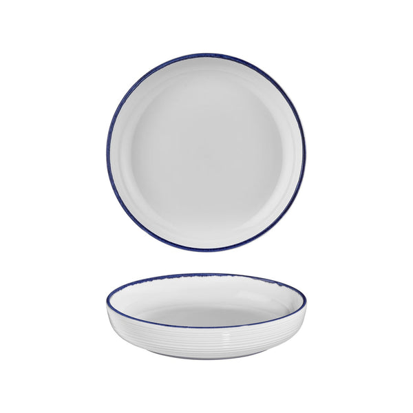 Turgla Helix Navy Blue dia.10.25Inch  h:2Inch  59 oz. Round Blue Vitrified Deep Plate SKU: T-HLNBLCP26CK-6