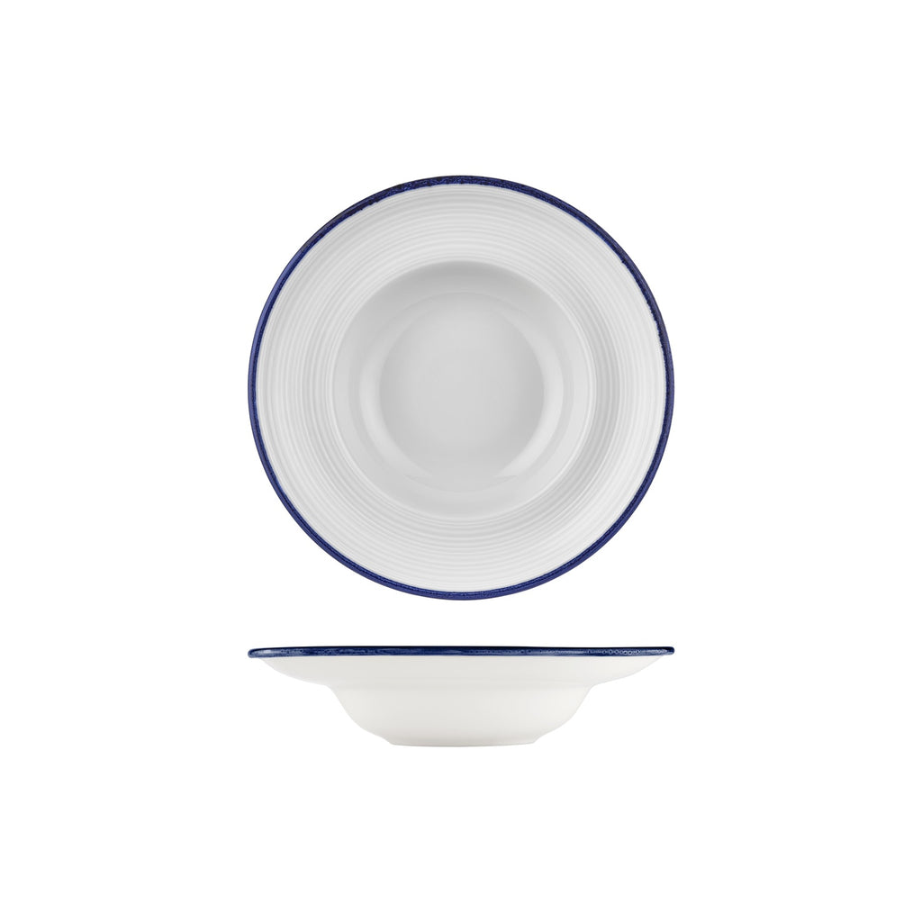 Turgla Helix Navy Blue dia.9.75Inch  h:2.25Inch  14 oz. Round Blue Vitrified Deep Plate SKU: T-HLNBLZT25CK-6