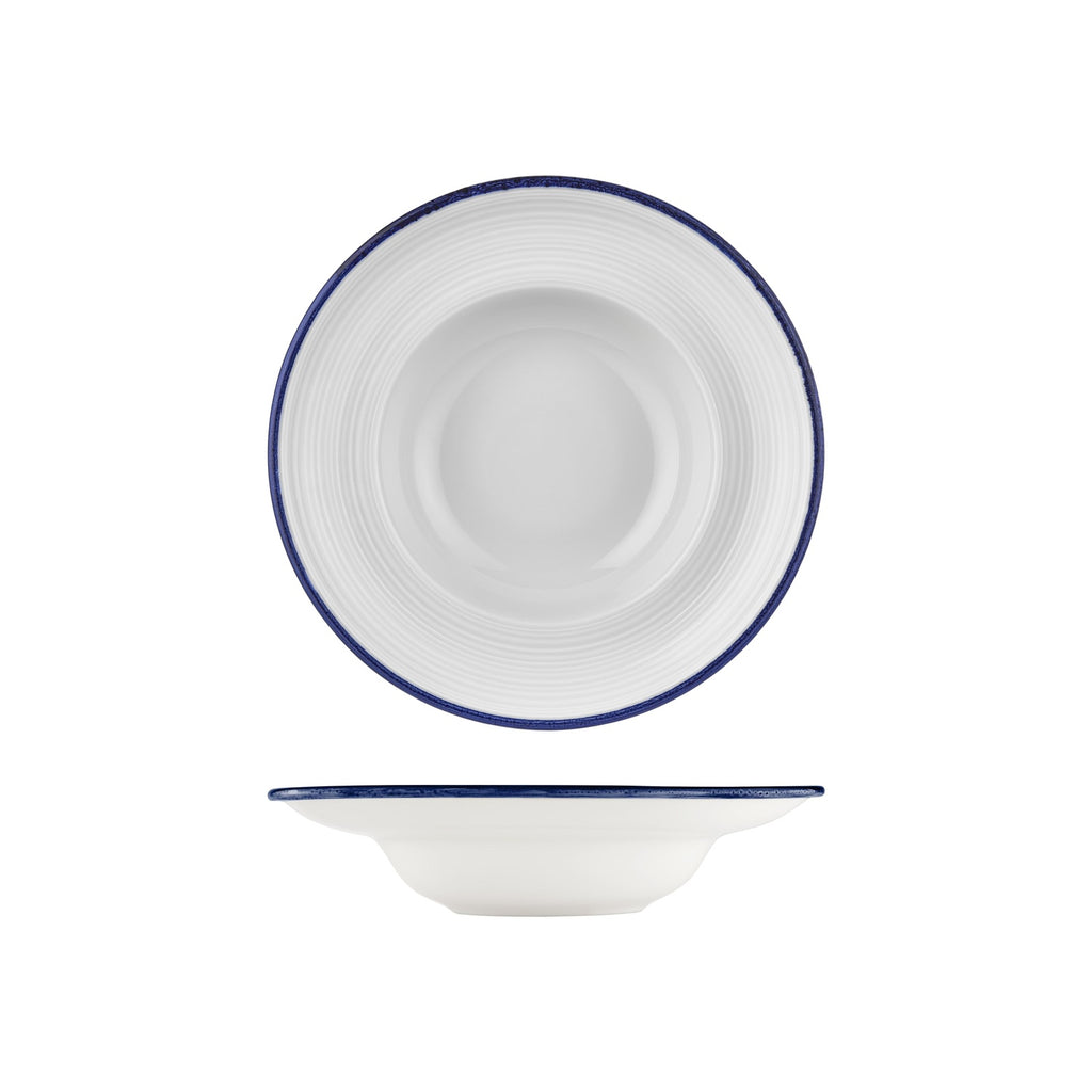 Turgla Helix Navy Blue dia.10.75Inch  h:2.5Inch  17 oz. Round Blue Vitrified Deep Plate SKU: T-HLNBLZT27CK-6
