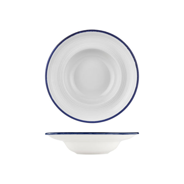 Turgla Helix Navy Blue dia.10.75Inch  h:2.5Inch  17 oz. Round Blue Vitrified Deep Plate SKU: T-HLNBLZT27CK-6