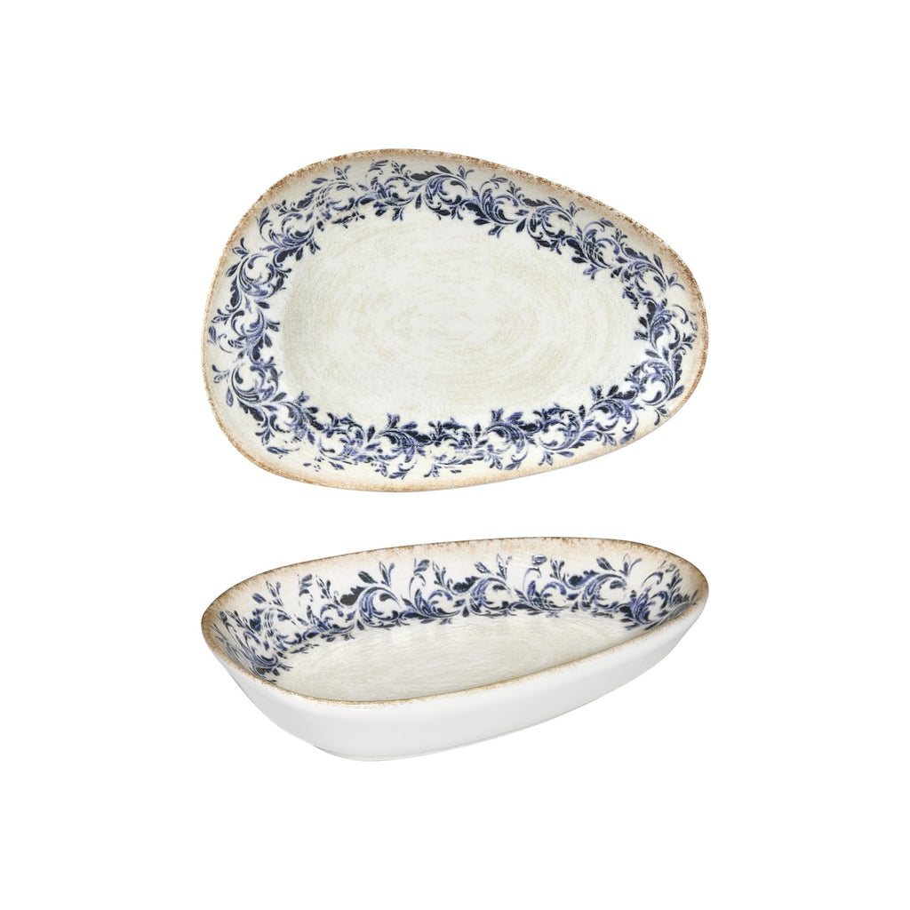 Turgla Kario 7.5Inch  x 4.75Inch  x h:1.5Inch  Organic Blue Vitrified Platter SKU: T-KRAIS19OV-12