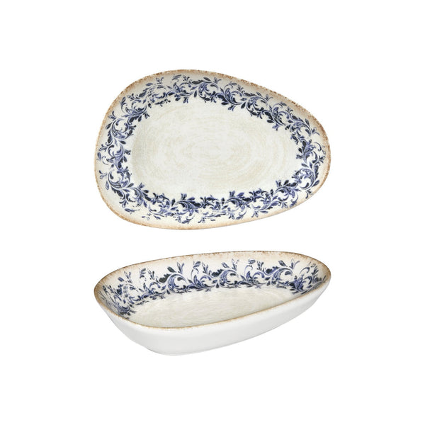 Turgla Kario 7.5Inch  x 4.75Inch  x h:1.5Inch  Organic Blue Vitrified Platter SKU: T-KRAIS19OV-12