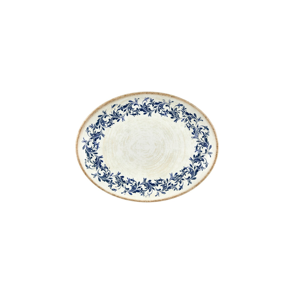 Turgla Kario 9.75Inch  x 7.5Inch  x h:1Inch  Oval Blue Vitrified Plate SKU: T-KRAZT25OV-12