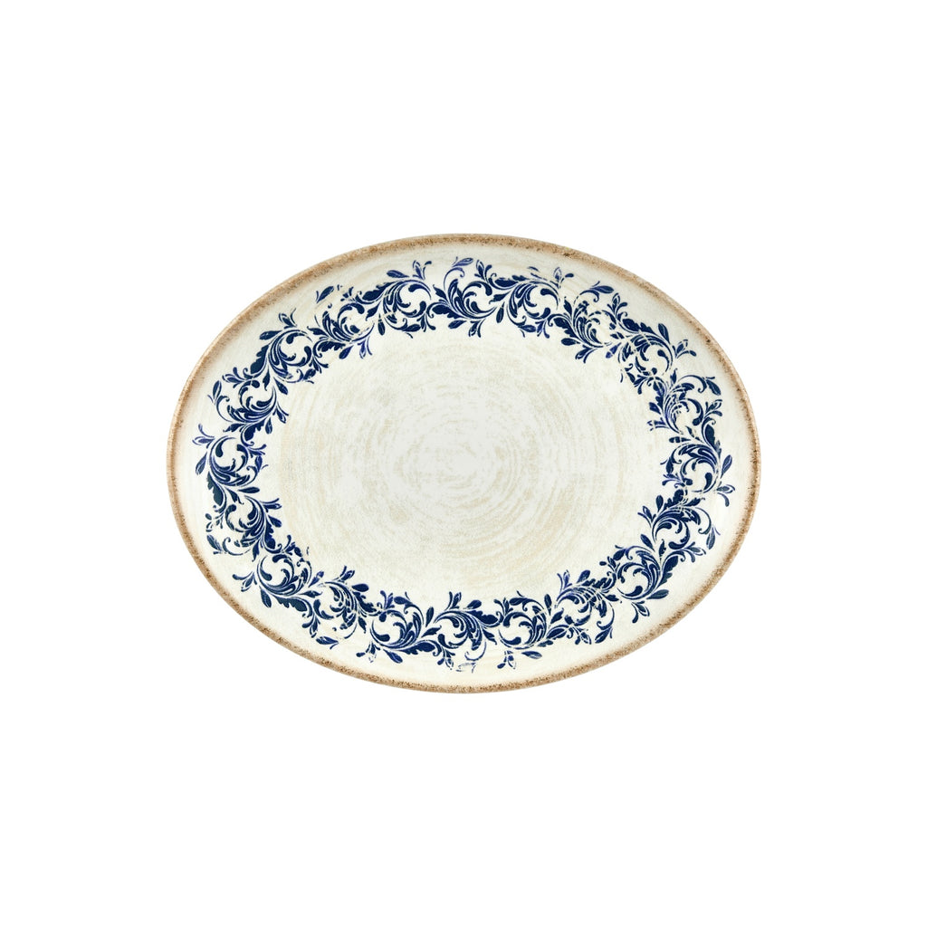 Turgla Kario 12.25Inch  x 9.5Inch  x h:1Inch  Oval Blue Vitrified Platter SKU: T-KRAZT31OV-6