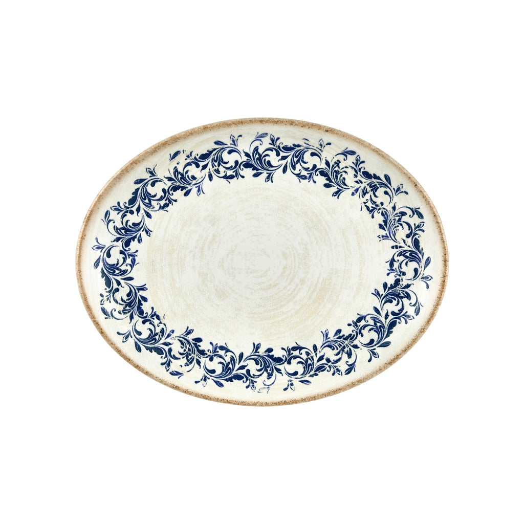 Turgla Kario 14.25Inch  x 11Inch  x h:1.25Inch  Oval Blue Vitrified Platter SKU: T-KRAZT36OV-6