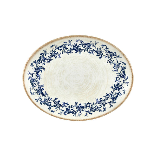 Turgla Kario 14.25Inch  x 11Inch  x h:1.25Inch  Oval Blue Vitrified Platter SKU: T-KRAZT36OV-6