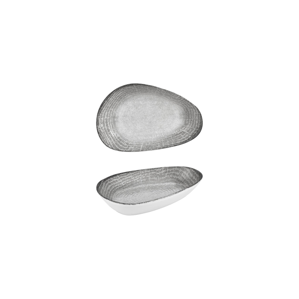 Turgla Luna 7.5Inch  x 4.75Inch  x h:1.5Inch  Organic Gray Vitrified Platter SKU: T-LNIS19OV-12
