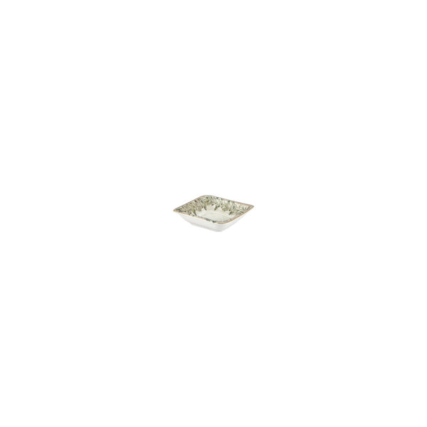 Turgla Oliva 4Inch  x 3.5Inch  x h:0.5Inch  2 oz. Square Green Vitrified Bowl SKU: T-OLVAR13KS-24