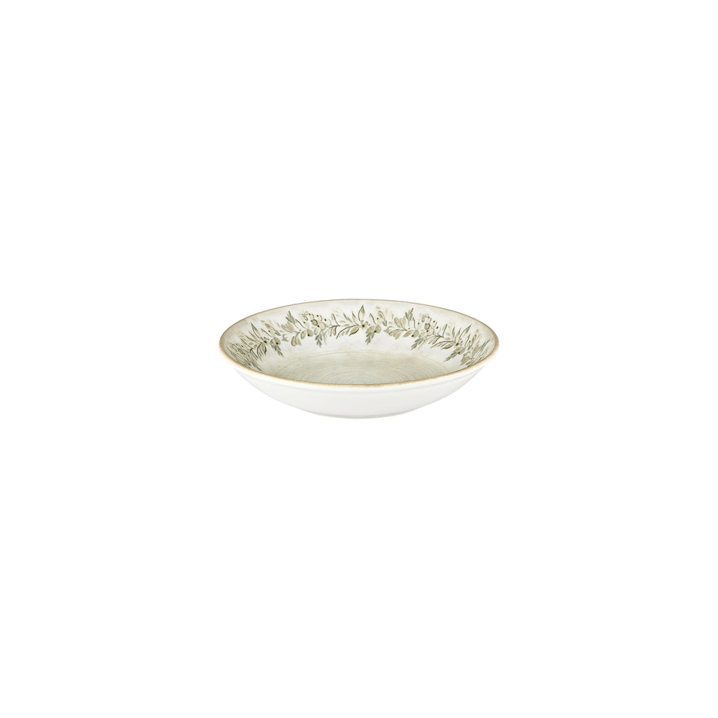 Turgla Oliva dia.8.25Inch  h:1.25Inch  27 oz. Round Green Vitrified Deep Plate SKU: T-OLVFL21CK-6