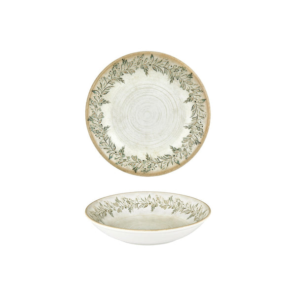 Turgla Oliva dia.9Inch  h:1.75Inch  34 oz. Round Green Vitrified Deep Plate SKU: T-OLVFL23CK-6