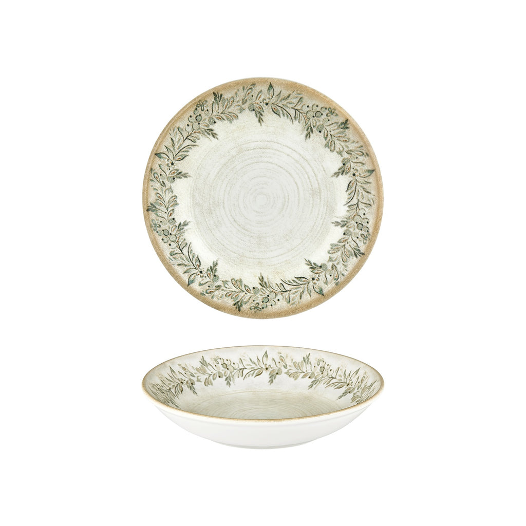 Turgla Oliva dia.9.75Inch  h:2Inch  44 oz. Round Green Vitrified Deep Plate SKU: T-OLVFL25CK-6
