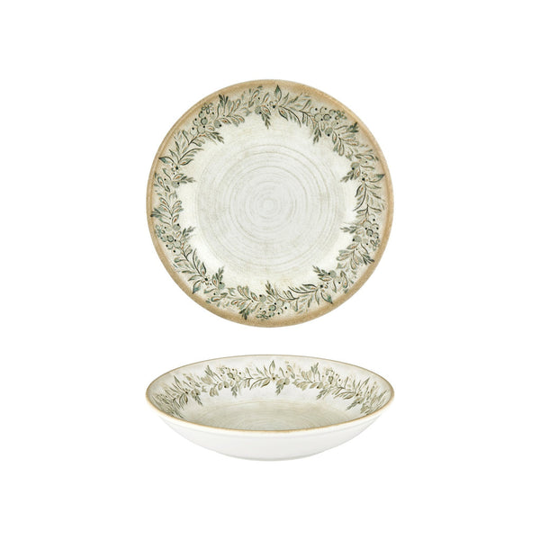 Turgla Oliva dia.9.75Inch  h:2Inch  44 oz. Round Green Vitrified Deep Plate SKU: T-OLVFL25CK-6