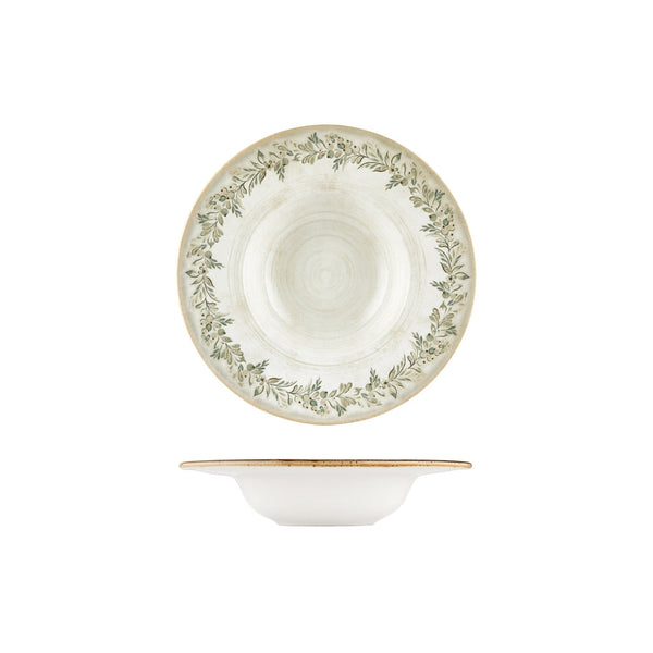 Turgla Oliva dia.9.75Inch  h:2Inch  14 oz. Round Green Vitrified Deep Plate SKU: T-OLVGT25CK-6