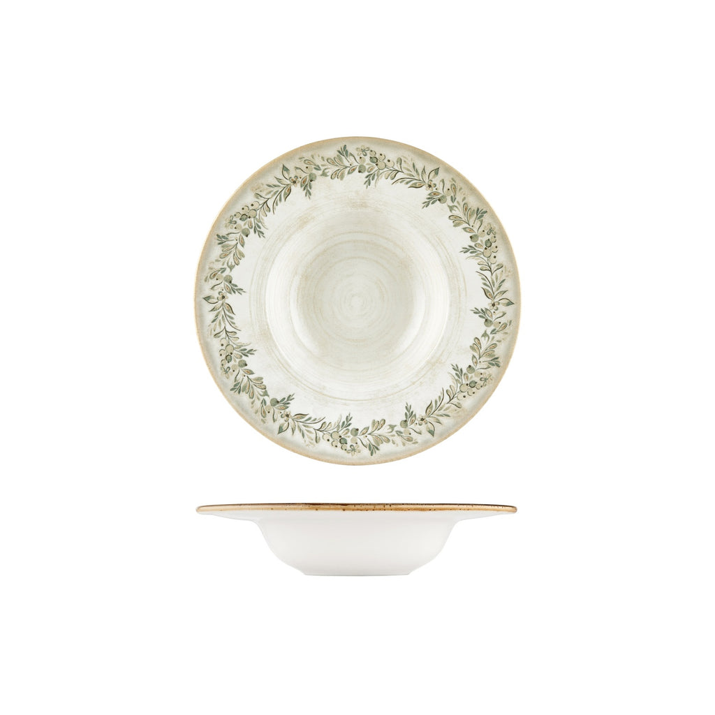 Turgla Oliva dia.9.75Inch  h:2Inch  14 oz. Round Green Vitrified Deep Plate SKU: T-OLVGT25CK-6