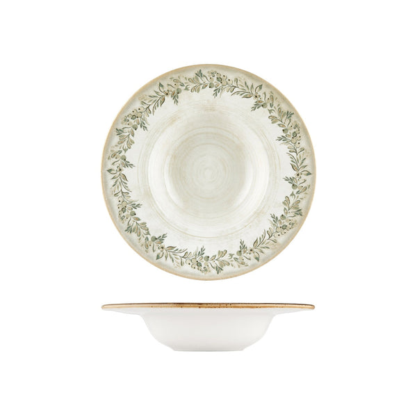 Turgla Oliva dia.11Inch  h:2.25Inch  16 oz. Round Green Vitrified Deep Plate SKU: T-OLVGT28CK-6