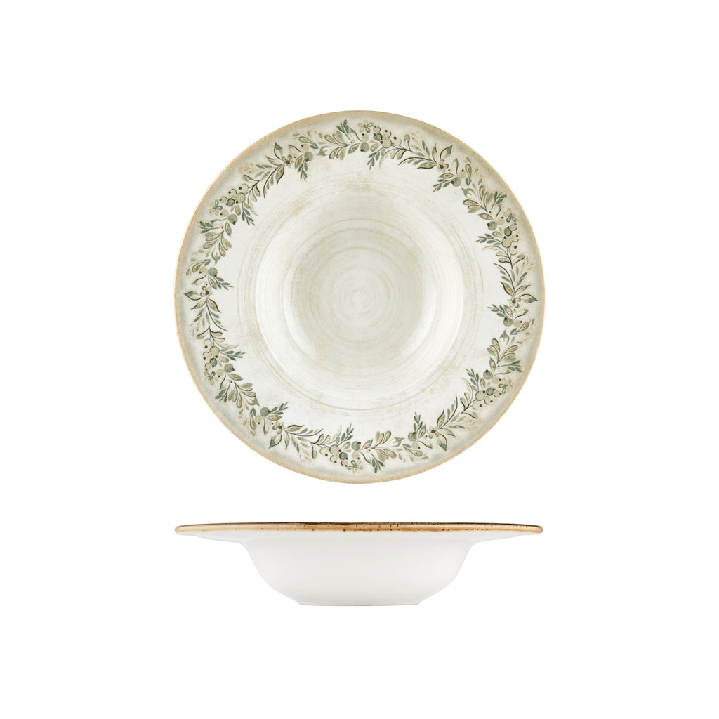 Turgla Oliva dia.11Inch  h:2.25Inch  16 oz. Round Green Vitrified Deep Plate SKU: T-OLVGT28CK-6