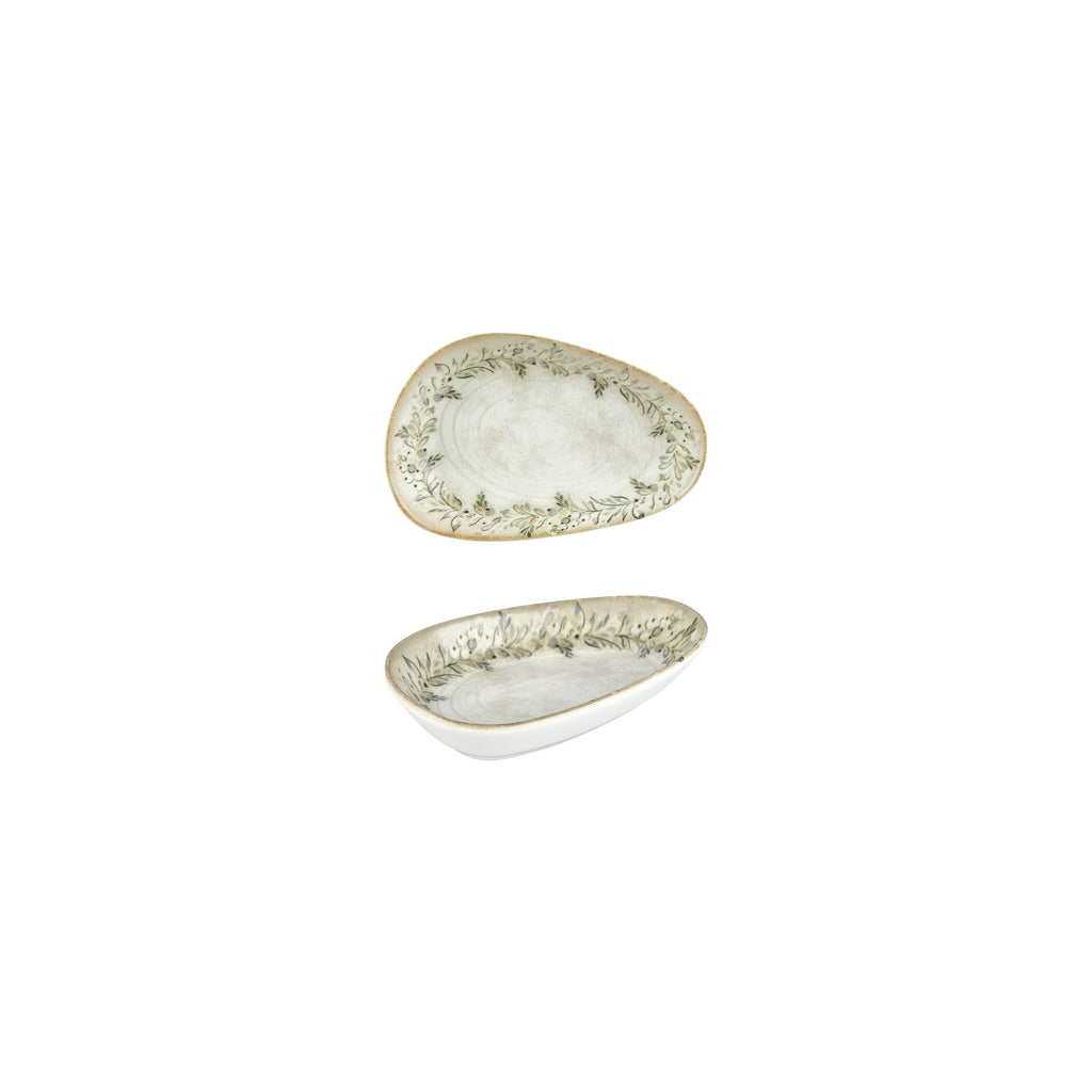 Turgla Oliva 6.25Inch  x 4Inch  x h:1.25Inch  Organic Green Vitrified Platter SKU: T-OLVIS16OV-12