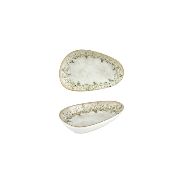 Turgla Oliva 7.5Inch  x 4.75Inch  x h:1.5Inch  Organic Green Vitrified Platter SKU: T-OLVIS19OV-12