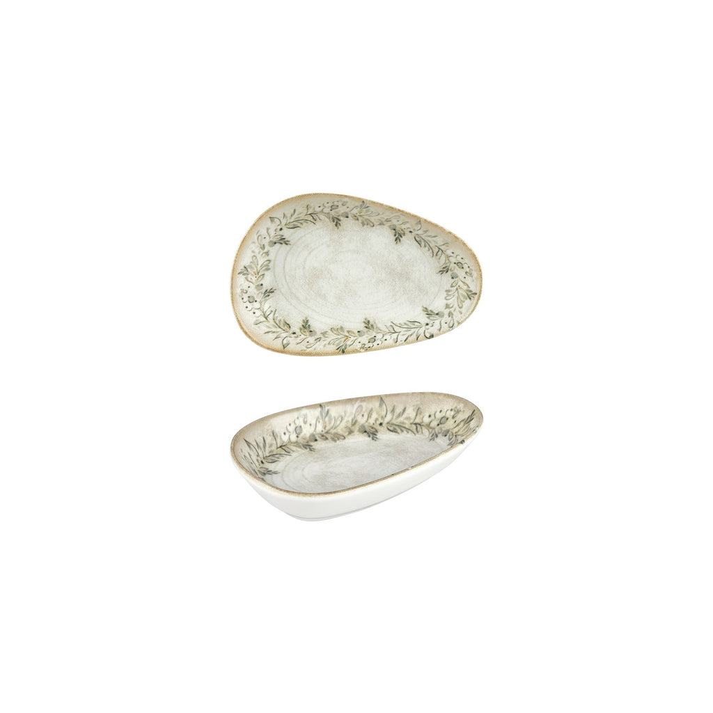 Turgla Oliva 7.5Inch  x 4.75Inch  x h:1.5Inch  Organic Green Vitrified Platter SKU: T-OLVIS19OV-12