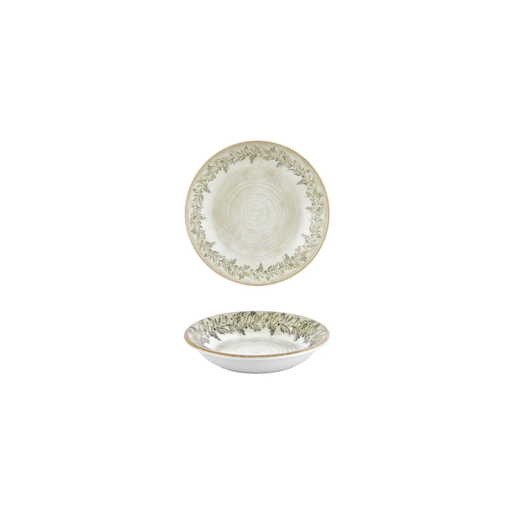 Turgla Oliva dia.6Inch  h:1.25Inch  7 oz. Round Green Vitrified Deep Plate SKU: T-OLVZT15CK-24