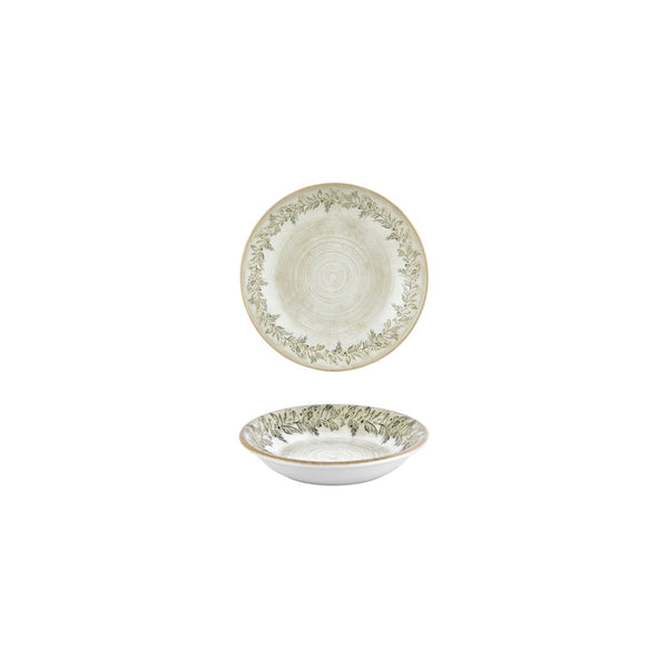 Turgla Oliva dia.6Inch  h:1.25Inch  7 oz. Round Green Vitrified Deep Plate SKU: T-OLVZT15CK-24