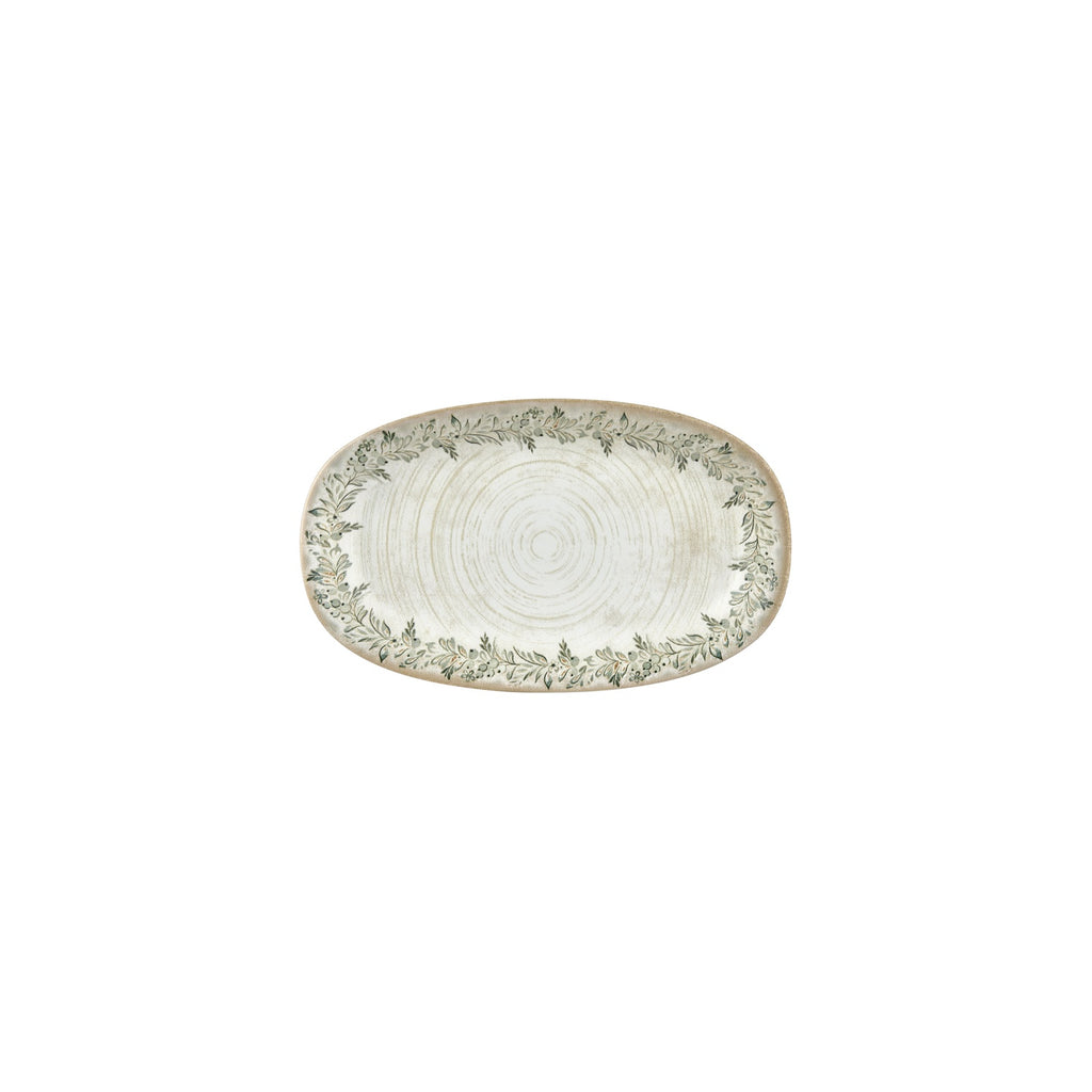 Turgla Oliva 9.5Inch  x 5.75Inch  x h:1Inch  Oval Green Vitrified Platter SKU: T-OLVZT24OV-12