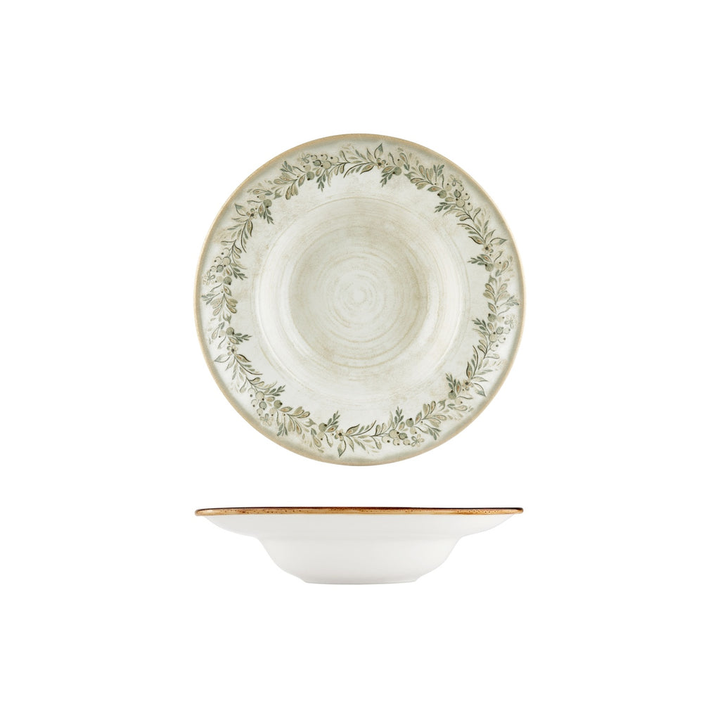 Turgla Oliva dia.9.75Inch  h:2.25Inch  14 oz. Round Green Vitrified Deep Plate SKU: T-OLVZT25CK-6