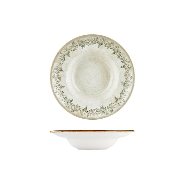 Turgla Oliva dia.9.75Inch  h:2.25Inch  14 oz. Round Green Vitrified Deep Plate SKU: T-OLVZT25CK-6