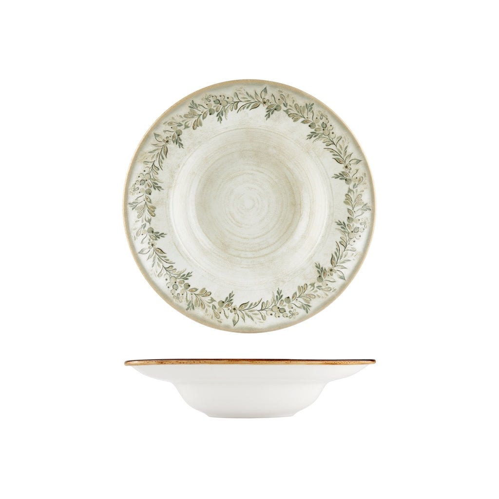 Turgla Oliva dia.10.75Inch  h:2.5Inch  17 oz. Round Green Vitrified Deep Plate SKU: T-OLVZT27CK-6