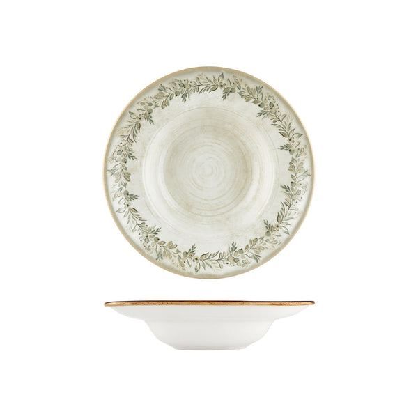 Turgla Oliva dia.10.75Inch  h:2.5Inch  17 oz. Round Green Vitrified Deep Plate SKU: T-OLVZT27CK-6