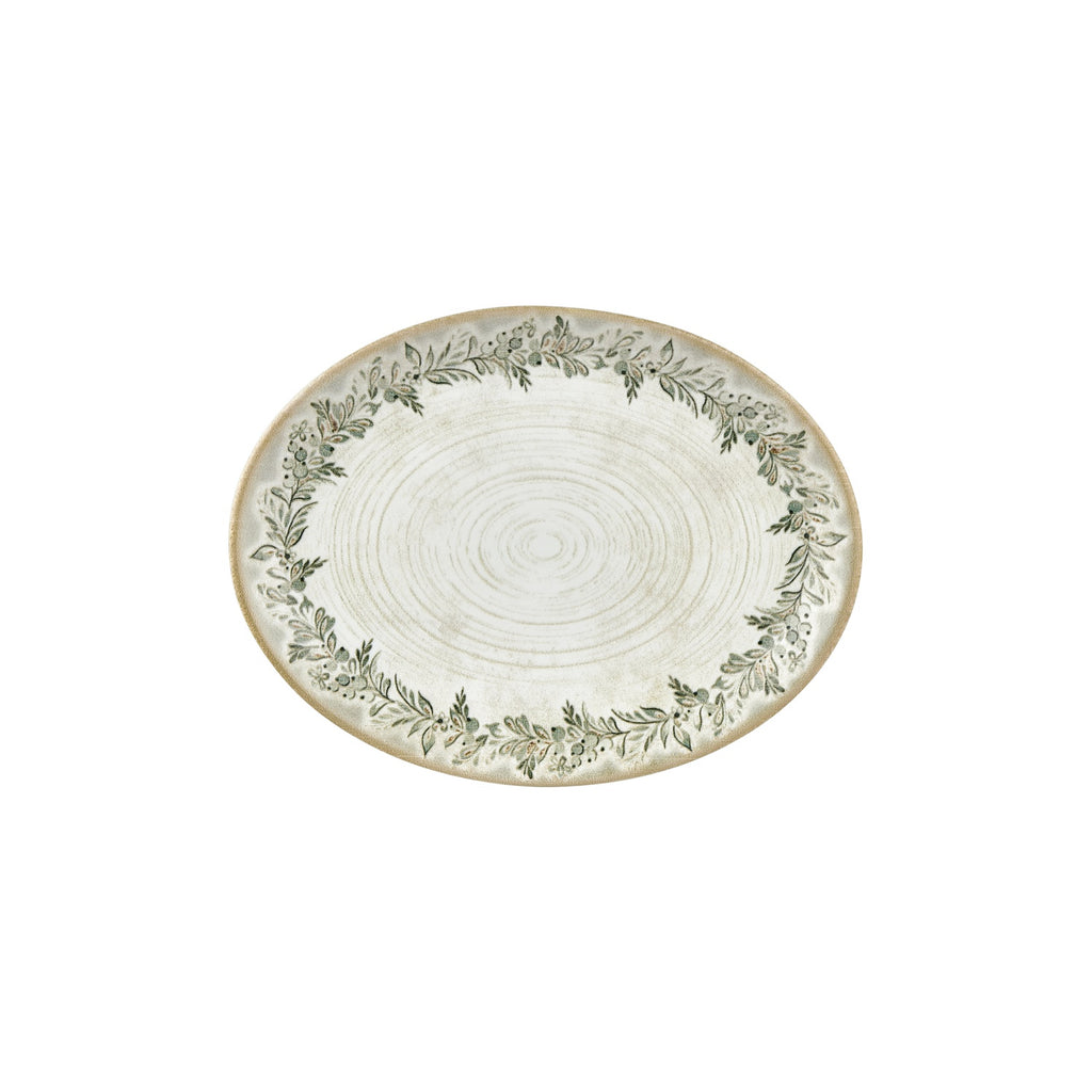 Turgla Oliva 12.25Inch  x 9.5Inch  x h:1Inch  Oval Green Vitrified Platter SKU: T-OLVZT31OV-6